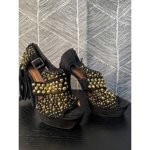 Jeffrey Campbell Studded Platform‎ Heels Black Fringe  Style Size 9